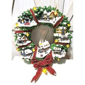 Thomas Kinkade Christmas Village Wreath, pre-owned, LED Lights Tested And Works